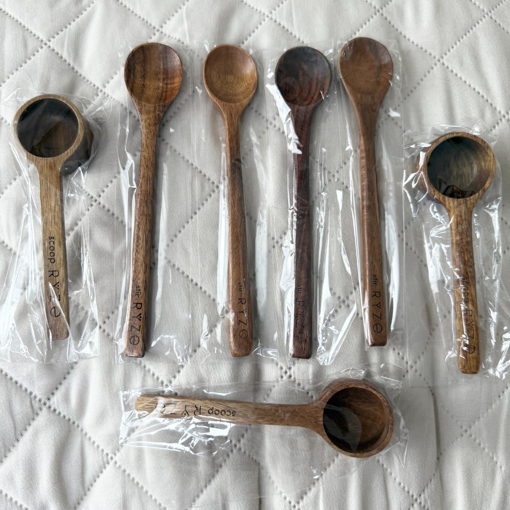 7 RYZE Brand Handmade Wooden Acacia Spoon GENUINE For Ryze Mushroom Coffee